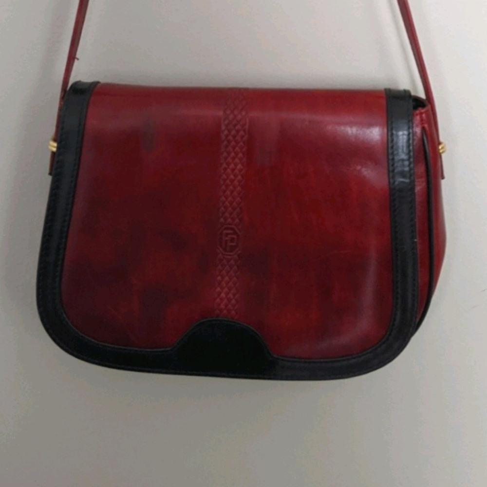 Red italian leather cross body purse